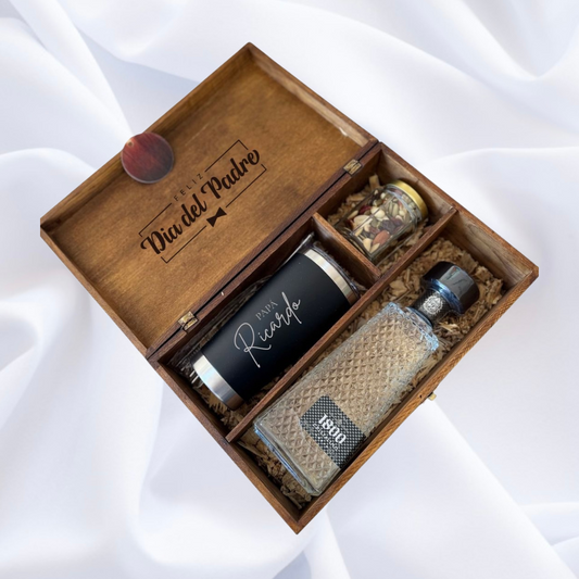 Caja para papá (Kit Botella tequila+termo+snack)