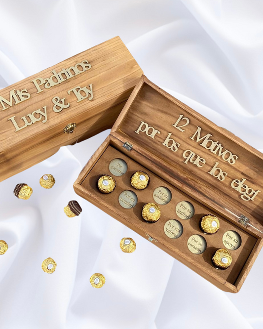 Caja para padrinos 12 motivos "por lo que te elegí"