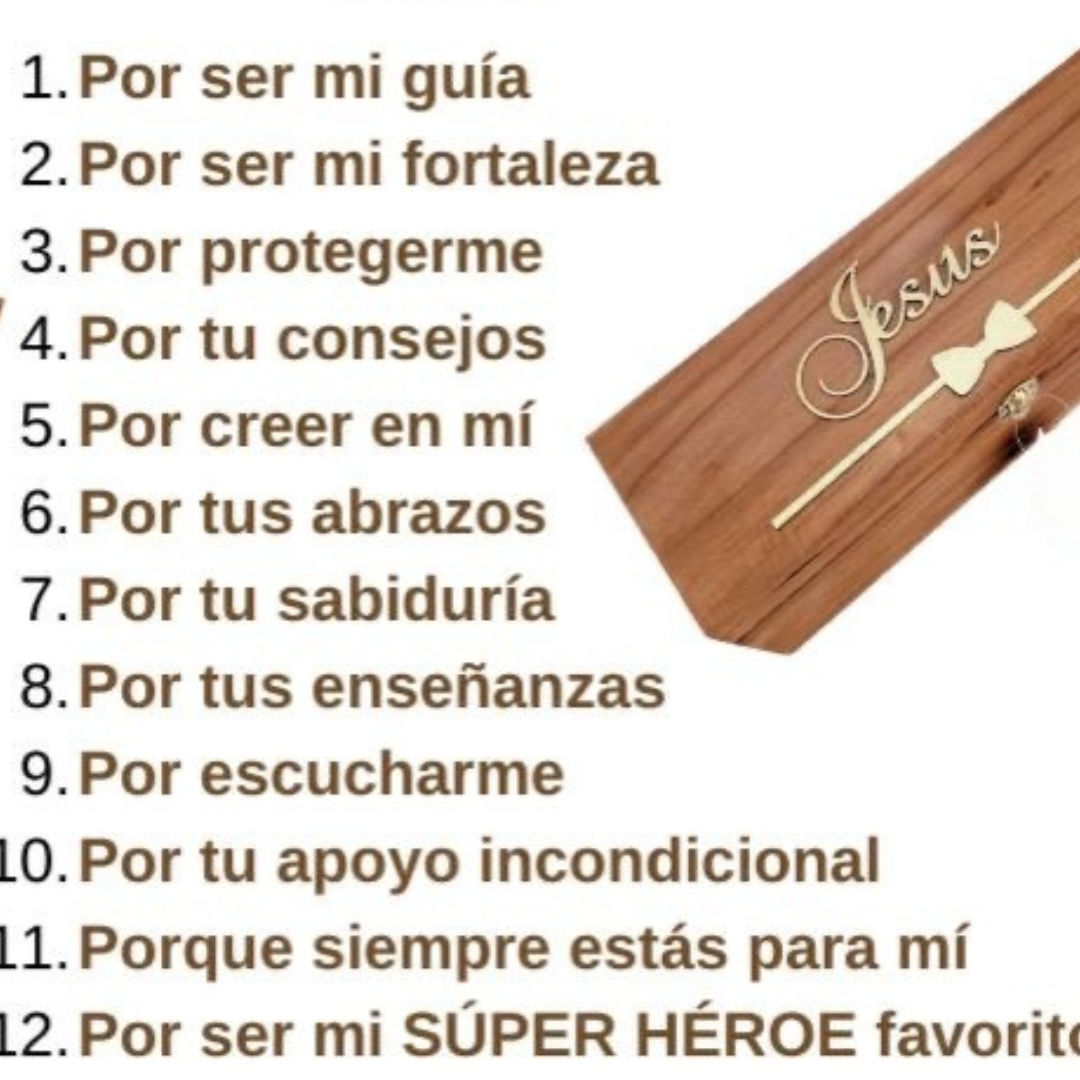 Caja para papá 12 motivos "por lo que te amo papá" + tequila + caballitos + chocolates + termo + Snack