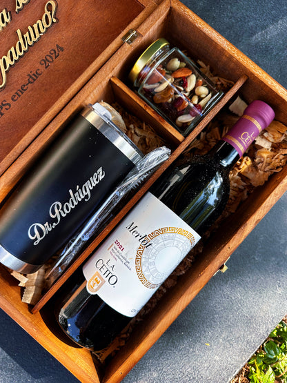 Caja para padrino (Kit vino+termo+snack)