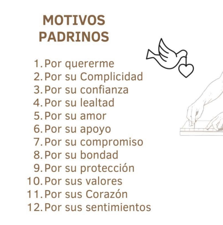 Caja para padrinos 12 motivos "por lo que te elegí" + vino + chocolates + copas